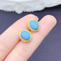 Boucles d'oreilles clous ovales en turquoise bleue naturelle, en argent sterling 925, vente en gros d'usine, cadeau pour femme, usage quotidien et soirée