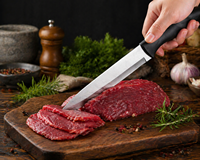 Couteau à viande en acier inoxydable léger, ambidextre, finition polie, compatible lave-vaisselle, couteau à découper tranchant, couteau de cuisine
