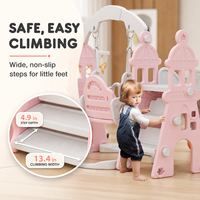 Aire de jeux multi-activités pour tout-petits avec panier de basket, marches faciles à monter, structure stable, toboggan et balançoire intérieurs pour enfants