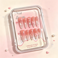Faux Ongles de Luxe à Presser, Décor Nœud 3D Strass, Longs Stiletto, Dégradé Rose Nude, Paillettes Argentées, Réutilisables, en ABS, 10 Pièces, Faits Main, Acrylique