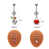 Gaby Piercing de nombril en forme de cœur rose pour la Saint-Valentin, en acier inoxydable 316L avec zircon, bijoux de piercing