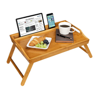 Table de nourriture pliable en bambou, plateau de lit réglable pour ordinateur portable, avec jambe et support de téléphone, pour le petit déjeuner