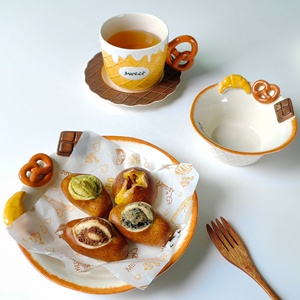 Nova Chegada Ins Criativo Sob Esmalte Placa De Porcelana Pão Em Relevo Biscoito Placa Tigela Set Linda Sobremesa Placa Xícara De Café Pires - Product Image 1