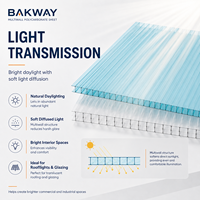 BAKWAY Vente en gros de panneaux en polycarbonate à double paroi transparents de 8 mm, revêtement UV, avec emballage personnalisé pour les distributeurs de toitures