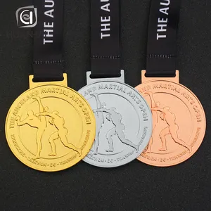 Custom Goud Zilver Brons Glanzend Metalen Reliëf Logo Nieuw-Zeeland Taekwondo Martial Arts Medailles