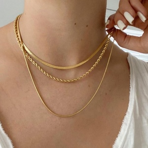 Водонепроницаемое Двухслойное ожерелье, набор позолоченных ювелирных изделий, Скрепка, цепочка 2 3, многослойное ожерелье - Product Image 5