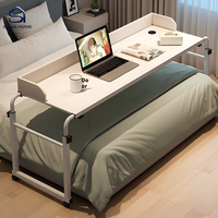 Table d'appoint mobile SONA HOME en promotion – Style crème minimaliste, réglable avec garde-corps, en MDF épais et structure métallique