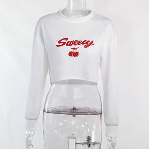 Custom Fall Sexy Spice Girl Knit Print Crop manica lunga corto bianco Crop Top Streetwear Style Pullover allentato <span class=keywords><strong>felpa</strong></span> - Product Image 6