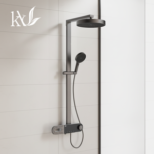 YaKe Ensemble de douche mural multifonction de luxe en laiton avec jet pluie, finition chromée, <span class=keywords><strong>barre</strong></span> coulissante et douchette à main - Product Image 1