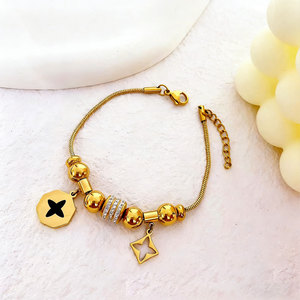 Pulsera y brazalete de moda de acero inoxidable 316L a prueba de agua, chapado en oro de 14K y 18K, pulseras de cuentas de diseño con dijes para mujer - Product Image 3