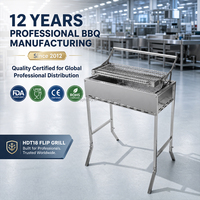Barbecue rotatif à charbon de bois à 360 degrés en acier inoxydable, manuel, facile à retourner, sur chariot pliable, pour extérieur, patio, jardin et camping