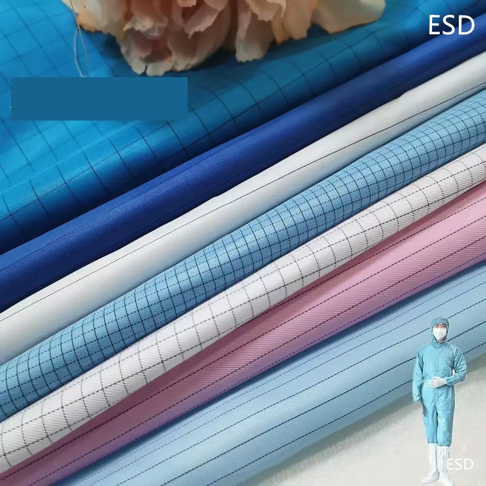 New Product 110gsm Anti-static 100 Cotton Grid Anti Static 1000d Conductive Cleanroom Polyester Esd Fabric