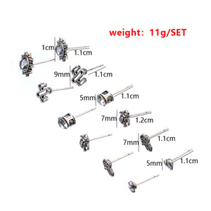 Juego de 6 Pares de Aretes de Moda con Forma de Tortuga, Corazón, Cactus, Hamsa, Zirconia y Plata, Unisex, para Regalo - Product Image 4