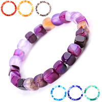 Bracelet et Jonc en Pierres Naturelles Style Romantique, Agate Carrée Jaune et Café, Fait Main, Unisexe, Cadeau, Vente en Gros