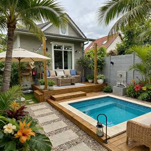 Piscina de fibra de vidrio cuadrada personalizada con acabado de mosaico para uso en exteriores, piscina spa para exteriores - Product Image 4