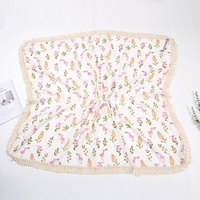 Couverture d'emmaillotage pour bébé en gaze de coton imprimée double couche, 100% coton, coupe-vent pour poussette, avec pompons pour enfants