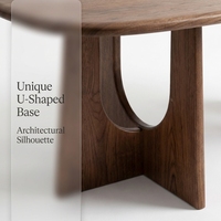 Table basse ovale moderne en bois massif avec base en U sculpturale, mobilier durable et écologique pour salon, bureau, chambre et salle à manger