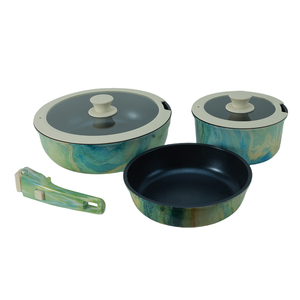 Sartén Antiadherente Ahorradora de Espacio, Cacerola de Mármol Verde Multiusos con <span class=keywords><strong>Mango</strong></span> Desmontable, Juego de Utensilios de Cocina de Acero al Carbono Profesional - Product Image 1