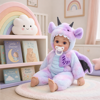 Poupée Reborn en vinyle de 18 pouces avec corps souple, costume de dragon, ailes en peluche, cornes à paillettes, poupée nouveau-né pour jeu d'imitation