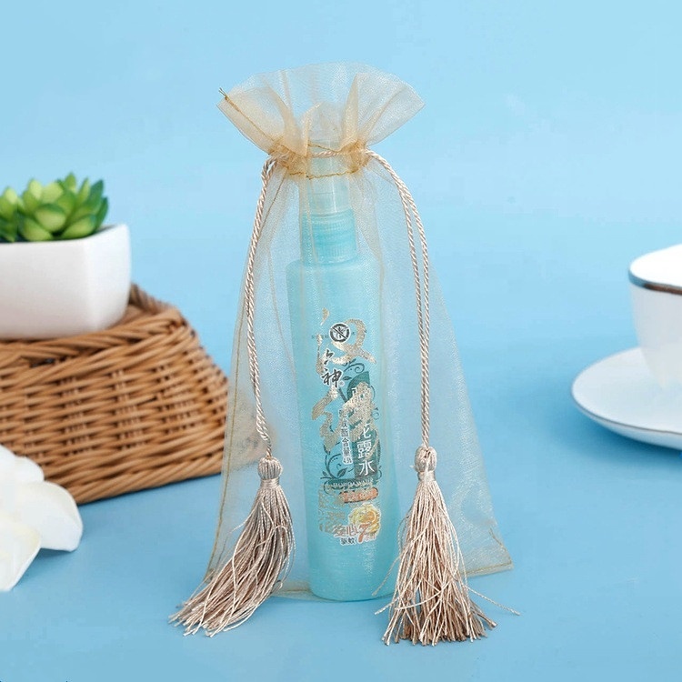 Custom promotional organza bag tassel organza drawstring gift storage pouch bag