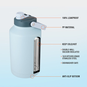 Azul marino real boca ancha 128OZ Acero inoxidable cerveza Growler doble pared aislado al vacío 1 galón botellas de agua con tapa de gancho - Product Image 6