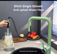 Robinet de cuisine rétractable à bec extractible, eau froide et chaude, monotrou, en forme de 7, peint, pour usage domestique
