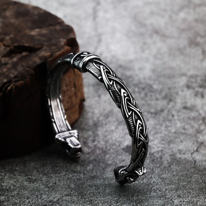 Nordic Viking Stainless Steel Cuff Bracelet Double <b>Wolf</b> Head Men's <b>Jewelry</b> Gift - Product Image 4