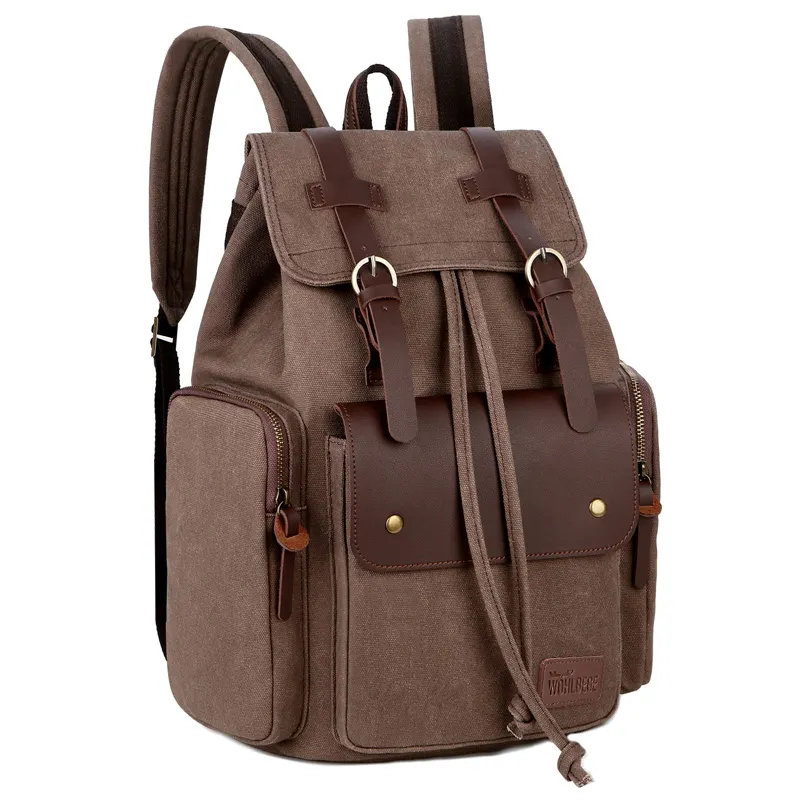 Spot goods warehouse fashion multifunctional unisex canvas travel laptop bags rucksack backpack leather manufacturer
