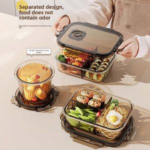 High Borosilicate Amber Glass Rectangular and Round <b>Lunch</b> <b>Box</b> Vented Lids Storage Jar Containers Food Storage Containers - Product Image 3