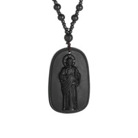 Collier pendentif imitation obsidienne Saint Benoît catholique pour hommes et femmes, amulette de prière et d'exorcisme, bijoux en verre