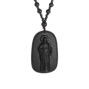Collar con Colgante de San Benito Católico de Imitación de Obsidiana para Hombres y Mujeres, Amuleto de Oración y Exorcismo de San Benito, Joyería de Vidrio - Product Image 5