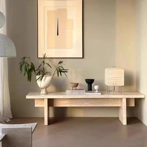 <span class=keywords><strong>Table</strong></span> <span class=keywords><strong>console</strong></span> convertible minimaliste en travertin <span class=keywords><strong>Table</strong></span> longue en pierre naturelle avec extension de tabouret pour la décoration intérieure - Product Image 6