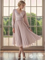 Personnalisé haut de gamme été couleur unie élégante col en V longueur irrégulière robe plissée modeste en mousseline de soie robes de soirée décontractées
