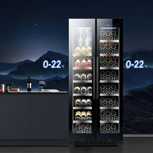 NE-425J-8 Custom logo Dual Zone Double Doors Display Wooden Shelves Wine Beverage Refrigerator Wine <b>Fridge</b> with Light - Product Image 2