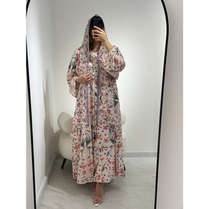 LEDUO Abaya Elegante Informal Personalizada para Mujer, con Estampado Floral, en Capas, de Chifón Suave, para Eid - Product Image 1