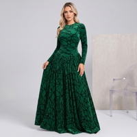 Robe longue grande taille à imprimé géométrique, manches longues, col montant, évasée, pour soirée formelle, pour femme 2026