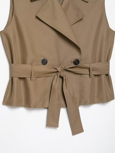 Gilet <span class=keywords><strong>Trench</strong></span> <span class=keywords><strong>Sans</strong></span> Manches Double Boutonnage <span class=keywords><strong>Kaki</strong></span> Personnalisé pour Femme, Manteau Utilitaire <span class=keywords><strong>Sans</strong></span> Manches Style Britannique avec Col Revers Ceinturé - Product Image 4