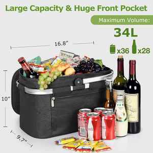 Large Insulated Picnic Basket Water Resistant Leakproof Portable Cooler Basket Set with Aluminium Handle Insulated Cooler Bag - Product Image 3