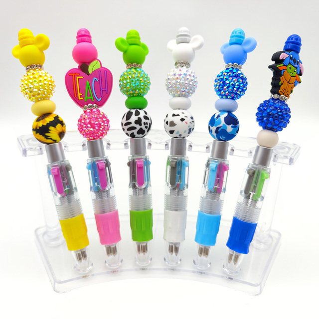New Design Multicolor Beaded Pens 4 in 1 Multi Color Diy Ballpoint Pen Four Ink Colors Bead Pens