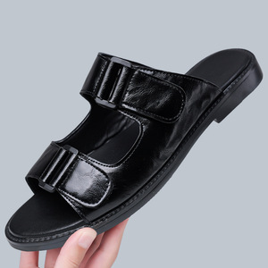 Sandalias de Cuero para Hombre, Antideslizantes, Negras, Talla 46-47, Moda Juvenil, Zapatos de Playa - Product Image 1