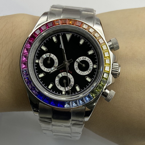 Montre de luxe en quartz incrustée de diamants pour hommes d'affaires, mouvement VK63, montre-bracelet tendance avec boîtier et cadran haut de gamme - Product Image 5