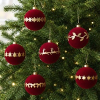 Ensemble de boules de Noël classiques floquées rouge vin créatives, décorations suspendues pour sapin de Noël et rennes, à faire soi-même