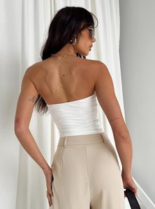 신상품 맞춤 여성용 섹시 크롭 탑 민소매 신축성 솔리드 스트랩리스 튜브 탑 - Product Image 6