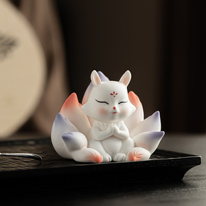 Figura Decorativa de Cerámica de Zorro de Nueve Colas, Color Rosa y Amarillo, en Caja de Regalo, Feng Shui, Decoración para Sala de Estar, Estilo Chino - Product Image 3