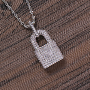 Lock pendant, hip-hop jewelry, <b>cross</b>-border popular accessories, copper inlaid zircon, small lock pendant necklace. - Product Image 4