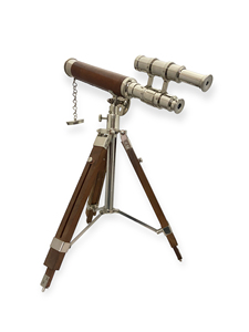 Télescope en laiton de 14 pouces monté sur bois, structure à double tube, finition nickel argenté, trépied multifonctionnel artisanal - Product Image 3