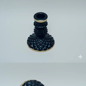 Photophore vintage en verre noir gaufré avec bordure dorée – Décoration de table élégante pour mariage et maison – Chandelier de luxe pour bougie pilier - Product Image 3