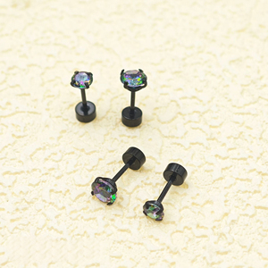Labret en acier inoxydable noir avec zircone cubique arc-en-ciel |   Bijoux de piercing à filetage interne |   Piercing pour lèvre, oreille et nez - Product Image 1