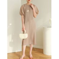Robe plissée haut de gamme en polyester, mi-longue, à manches princesse, style pastoral, ample et décontractée, nouvelle collection été 2026, qualité supérieure