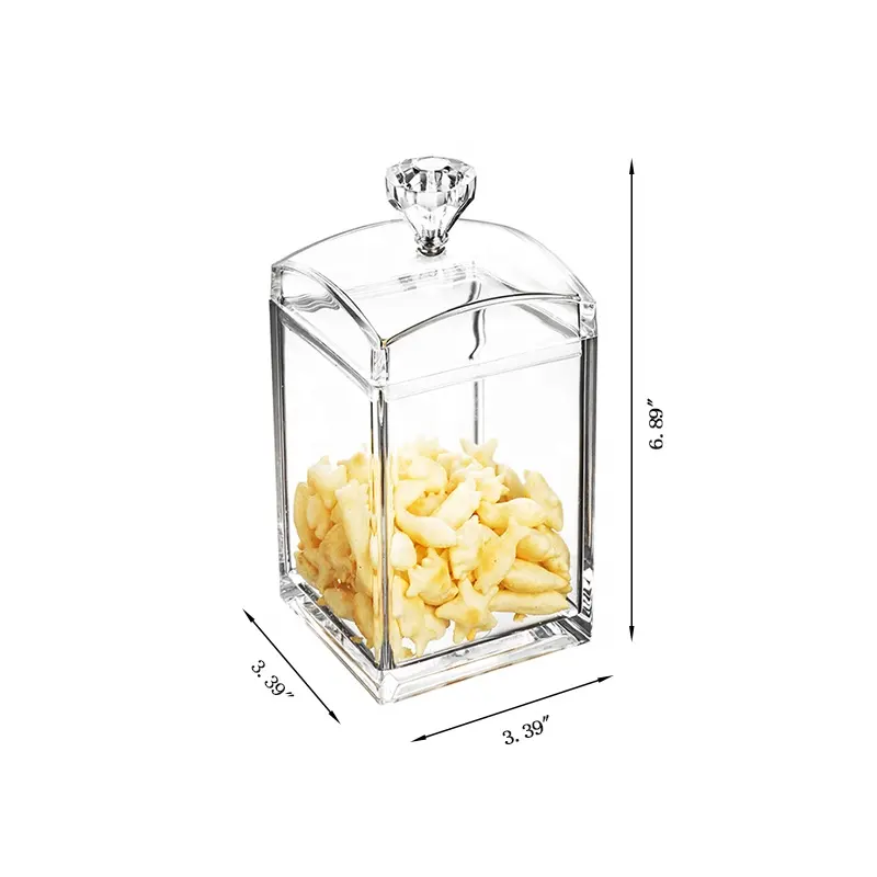 K-5016 Clear Square Acrylic Jar With Diamond Handle Sealable Airtight Plastic Food Storage Container Canister With Lids